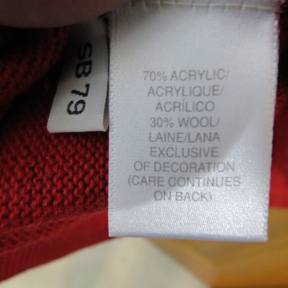 Vtg Susan Bristol Red Cardigan Sweater Embroidered Black Collar Size Large - Picture 11 of 12